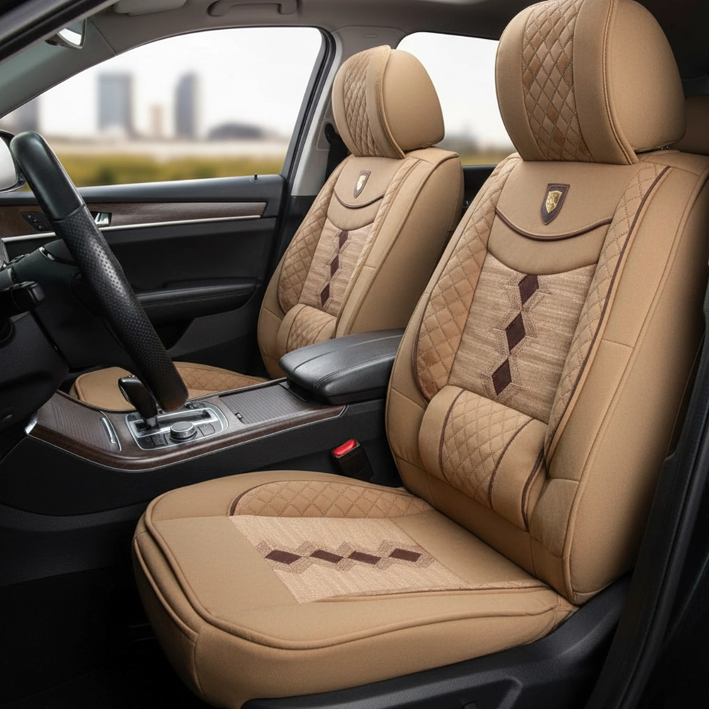 طقم كسوة كراسى جلد كتان  - لون بيج