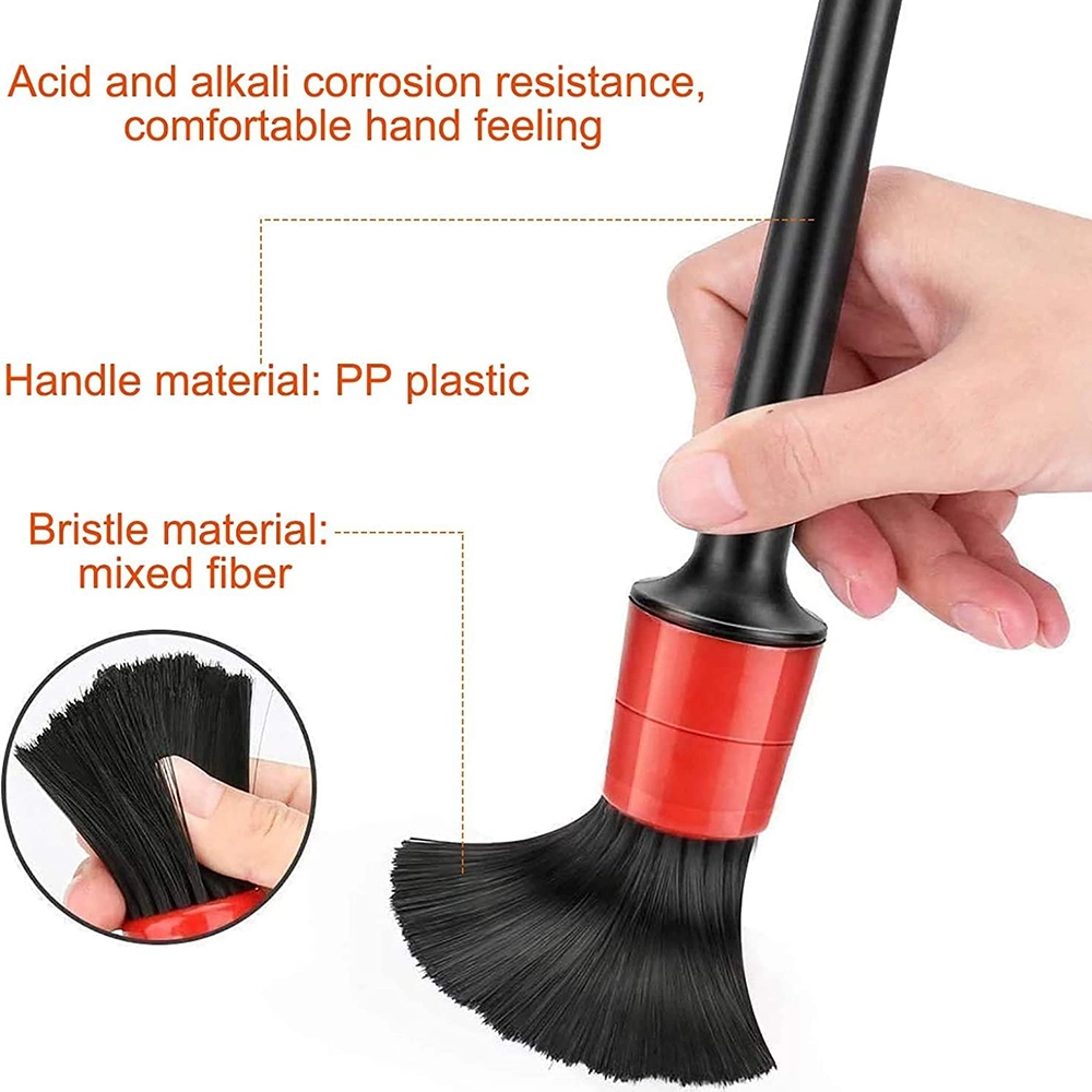 فرشاة تنظيف تفاصيل السيارة لتنظيف التابلوة والعجلات والجلد وفتحات التهوية والشعارات 5 قطع لون اسود