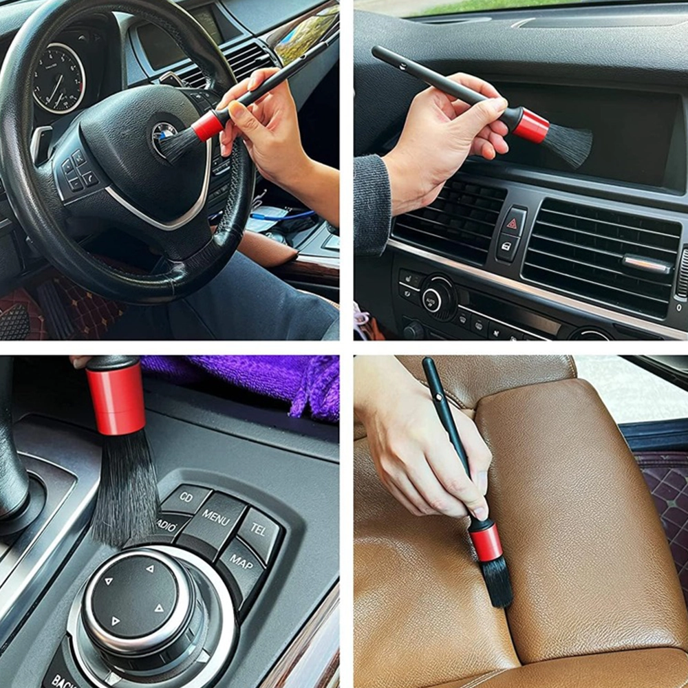 فرشاة تنظيف تفاصيل السيارة لتنظيف التابلوة والعجلات والجلد وفتحات التهوية والشعارات 5 قطع لون اسود