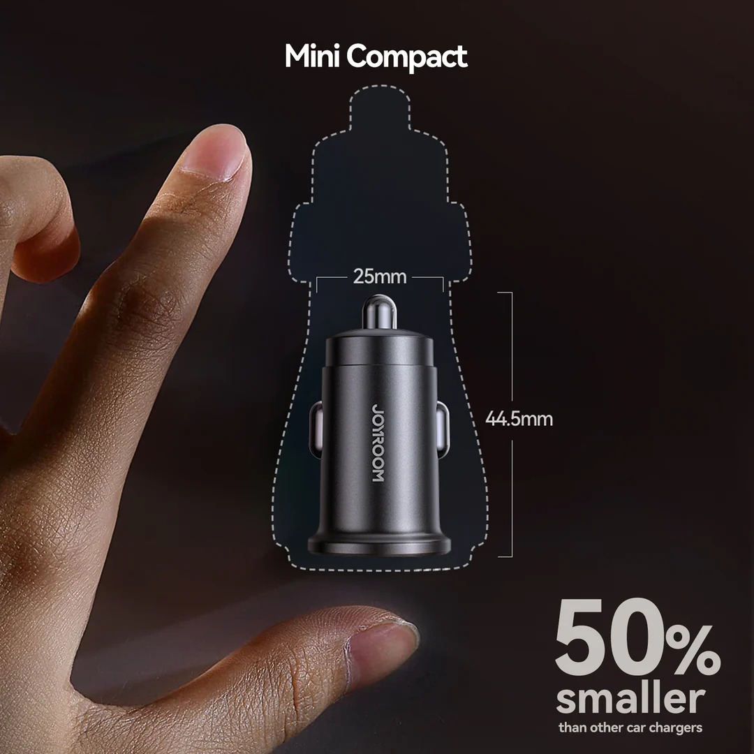 شاحن سيارة من joyroom ميني – منفذين USB و Type-C بقوة 15 وات وتصميم مدمج وأنيق