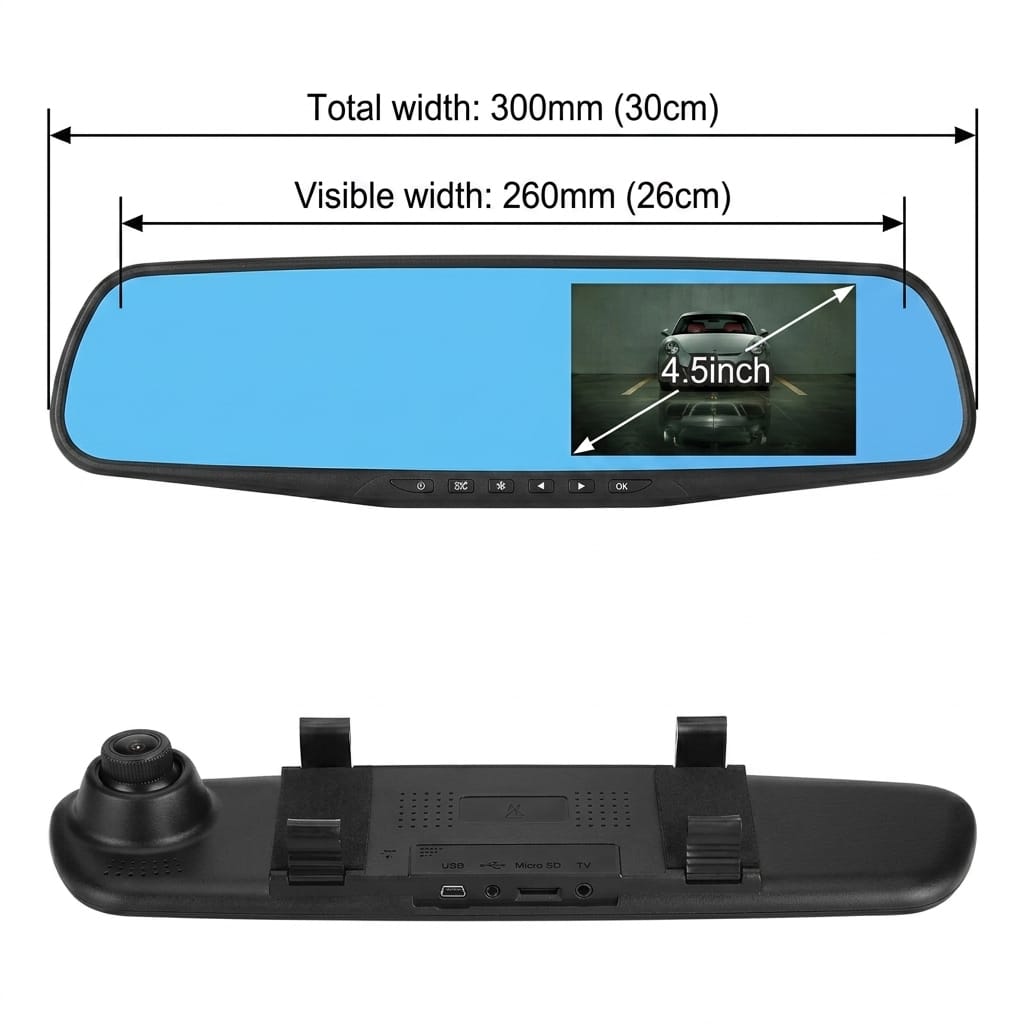 ​مرآة السيارة الذكية - كاميرا تسجيل مزدوجة (Dash Cam)(Rearview mirror dual channel recorder)