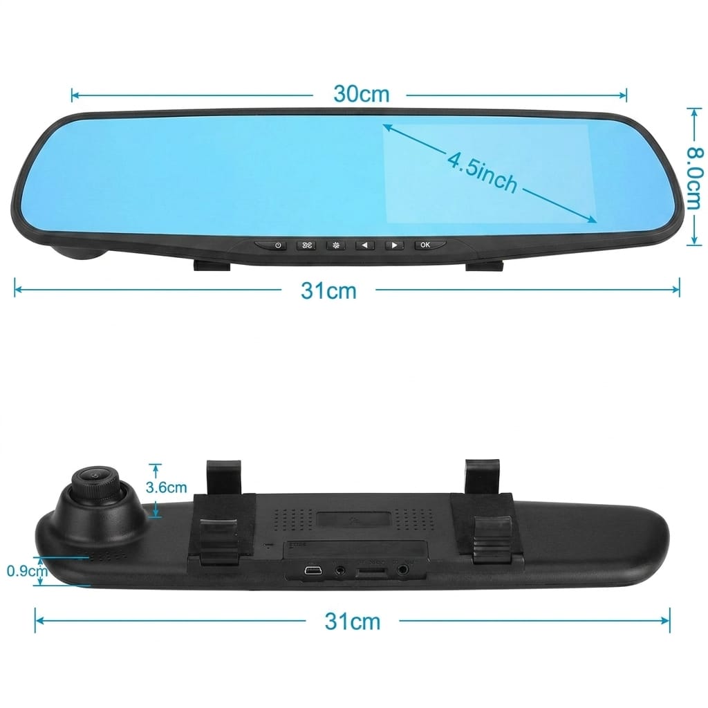 ​مرآة السيارة الذكية - كاميرا تسجيل مزدوجة (Dash Cam)(Rearview mirror dual channel recorder)