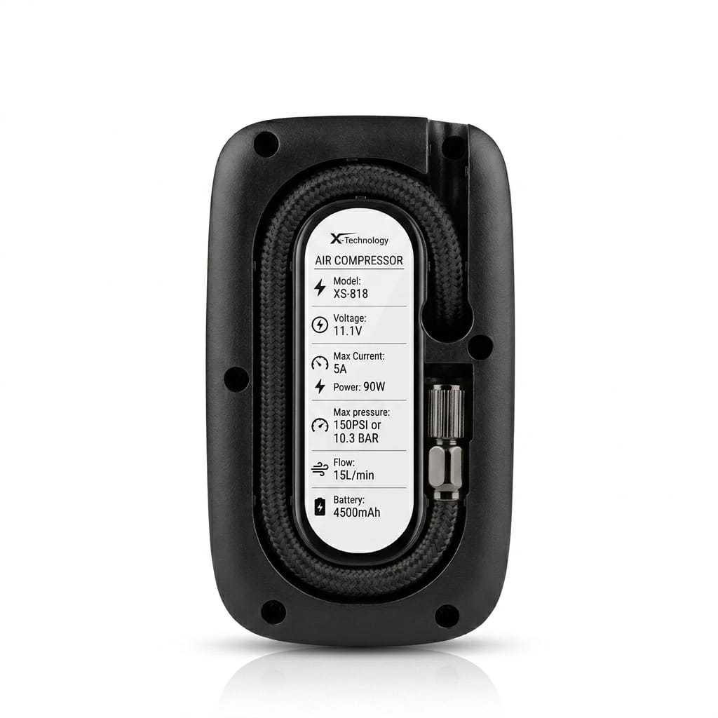 منفاخ هواء إطارات رقمي محمول من X-Technology - موديل XS-818 بقوة 90 واط وبطارية 4500mAh