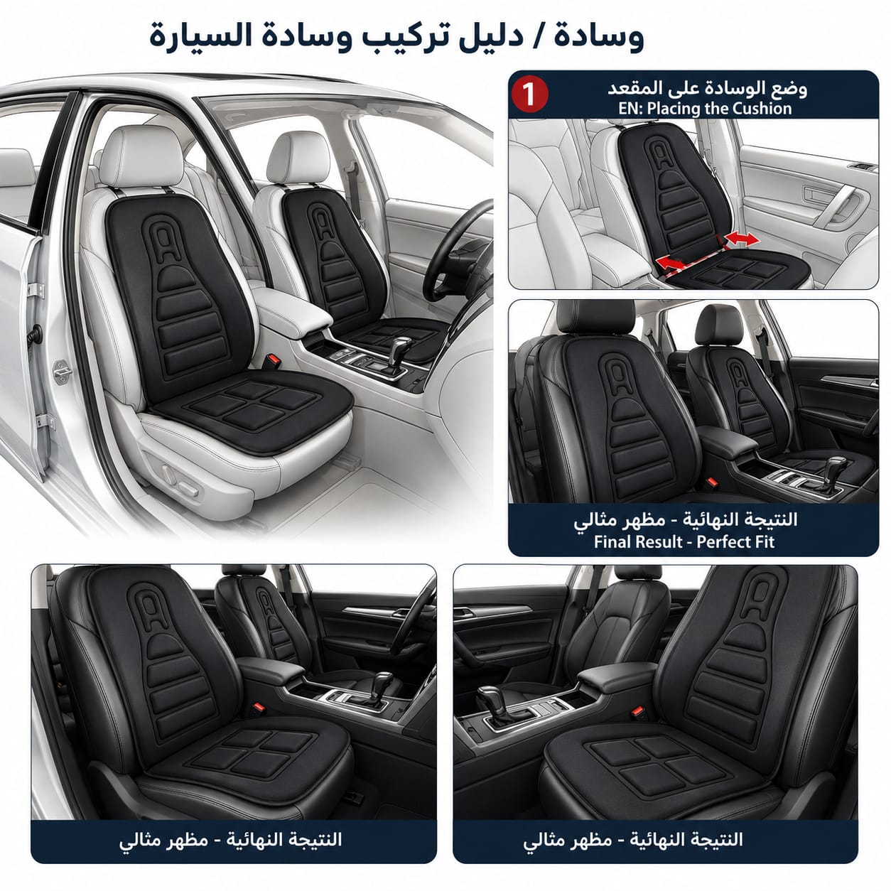 وسادة مقعد(فرش كراسي) مريحة لدعم الظهر والجلوس 2 قطعه– تصميم طبي مضاد للإجهاد