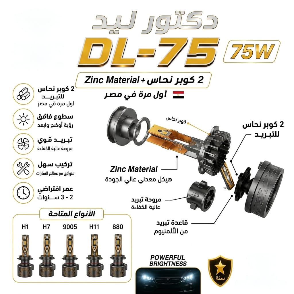 لمبات ليد للسيارات DL-75 من دكتور ليد - قوة 75 واط (Premium LED Headlight)