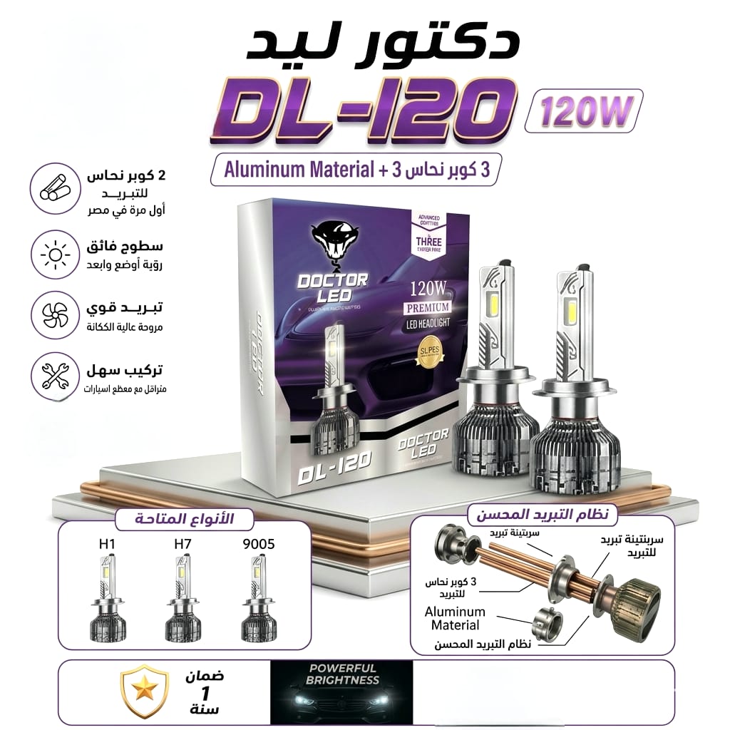 لمبات ليد للسيارات DL-120 من دكتور ليد - قوة 120 واط (Premium LED Headlight)