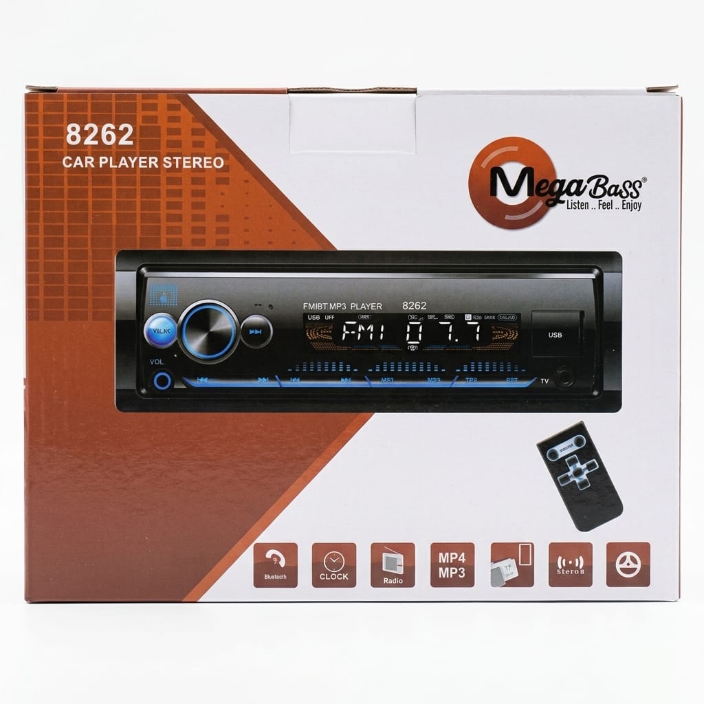 كاسيت ومشغل مجسم للسيارة ميجا باص موديل 8262 (MegaBass 8262 Car Player Stereo) مع ريموت كنترول