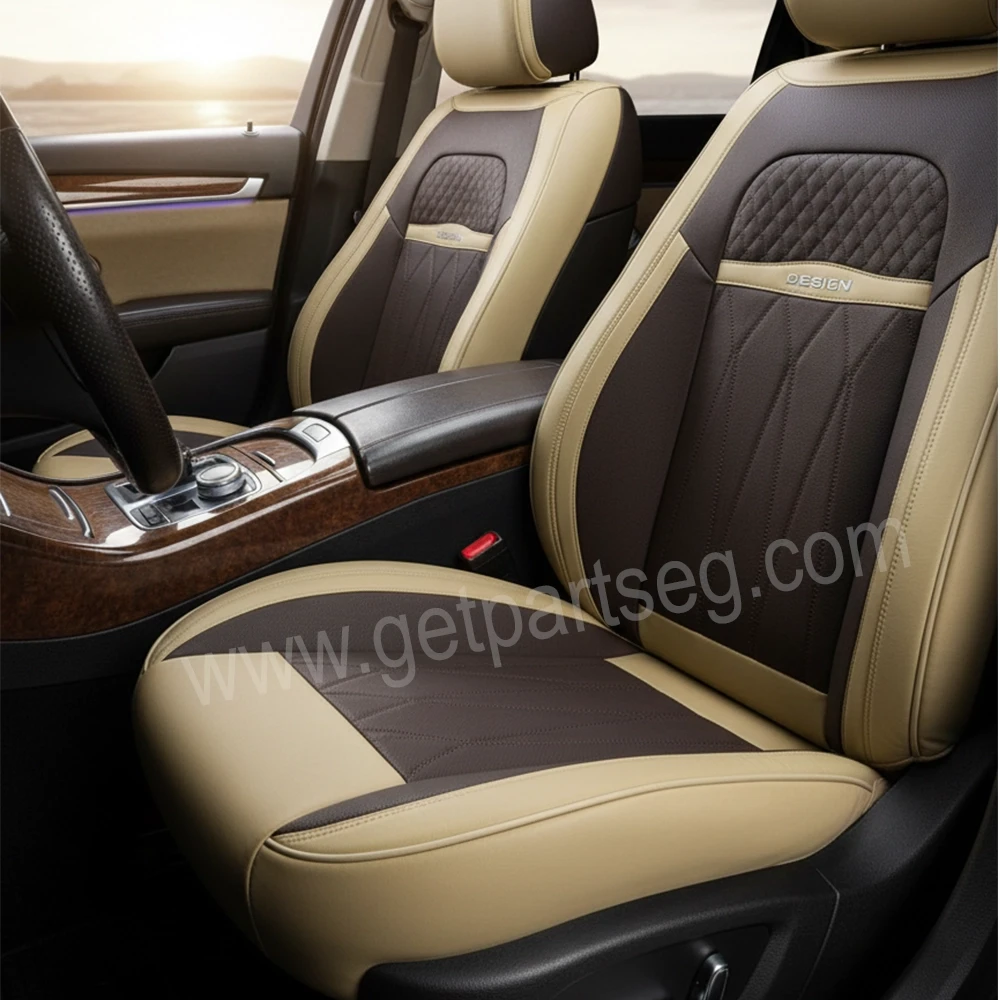 طقم كسوة كراسى جلد  - لون بنى * بيج