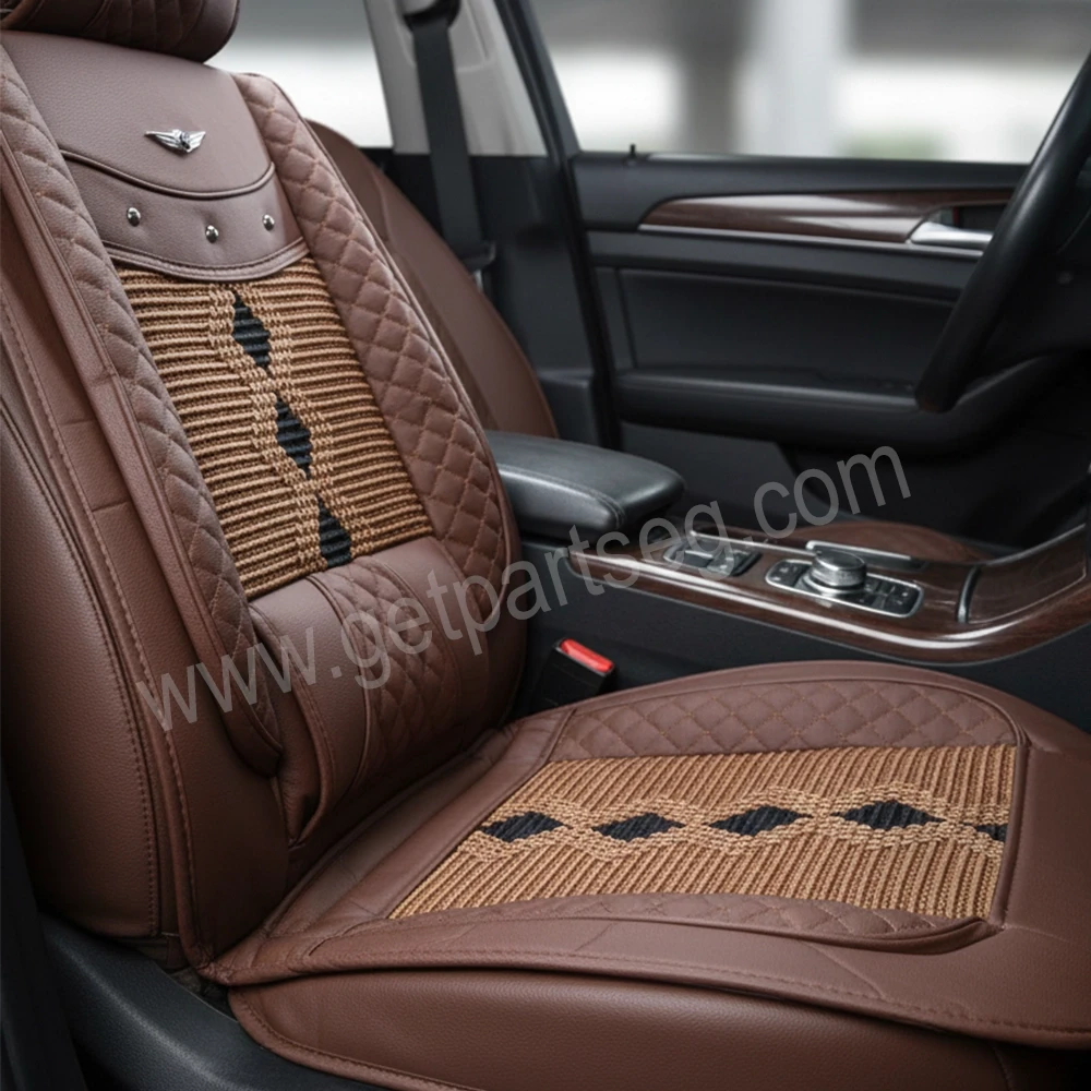 طقم كسوة كراسى جلد كتان  - لون بنى