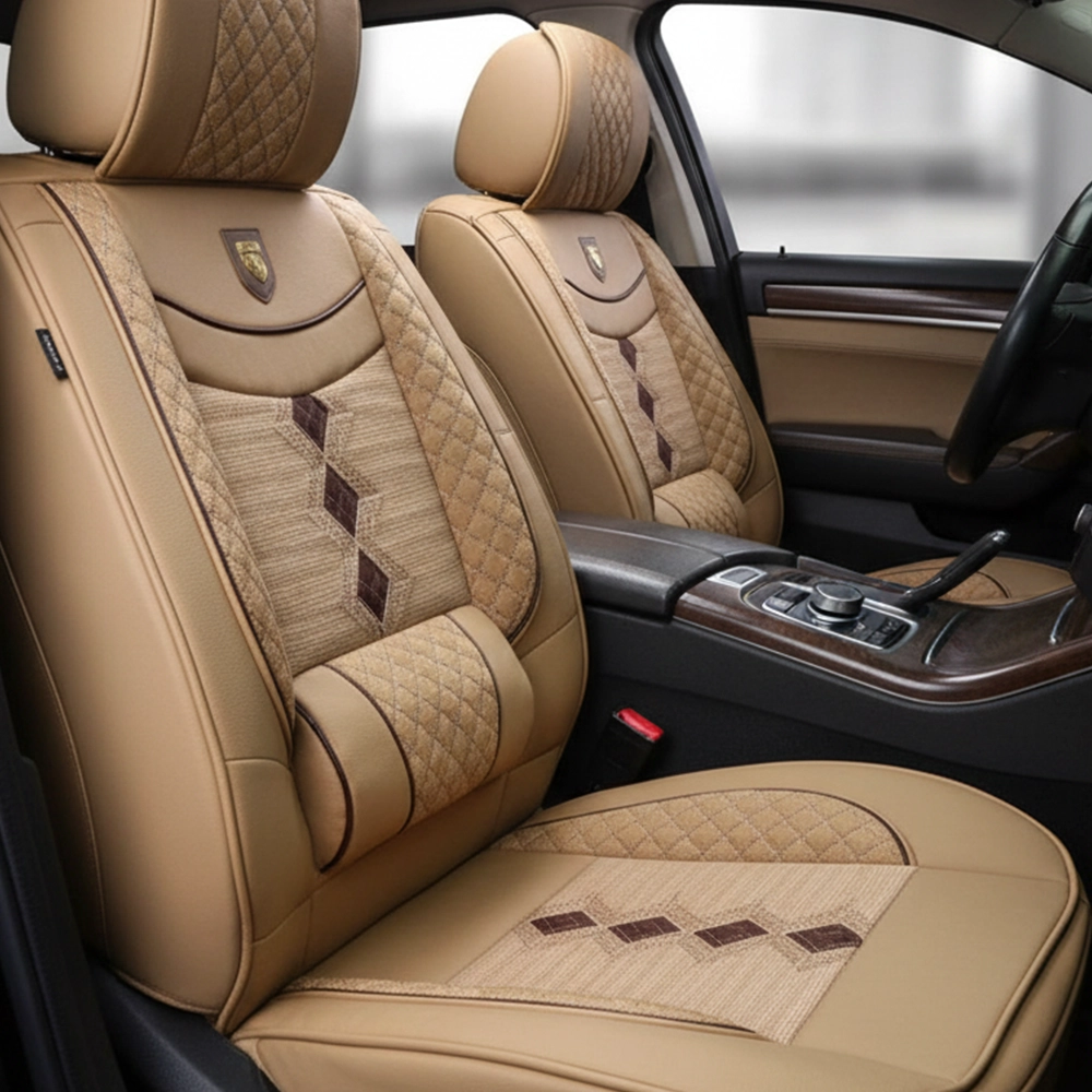 طقم كسوة كراسى جلد كتان  - لون بيج