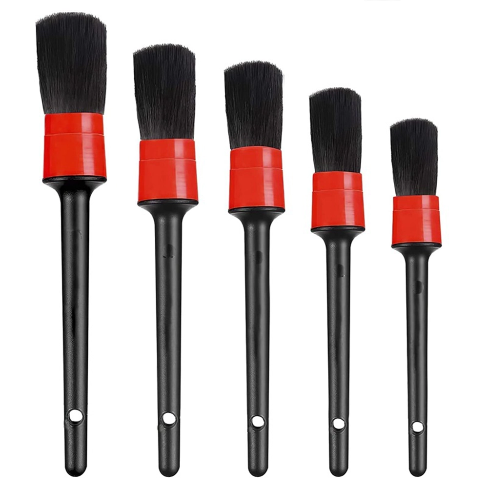 فرشاة تنظيف تفاصيل السيارة لتنظيف التابلوة والعجلات والجلد وفتحات التهوية والشعارات 5 قطع لون اسود