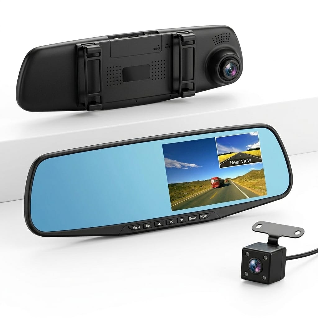 ​مرآة السيارة الذكية - كاميرا تسجيل مزدوجة (Dash Cam)(Rearview mirror dual channel recorder)