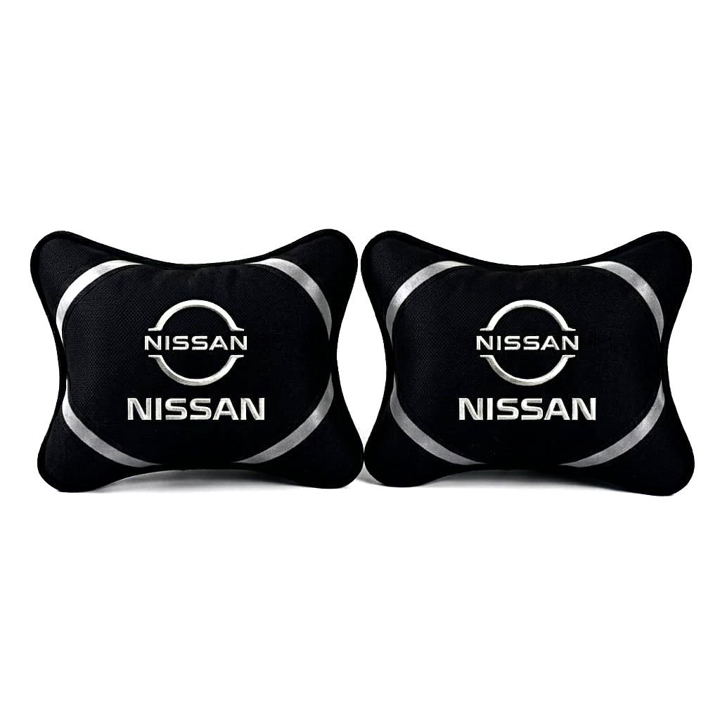طقم وسائد رقبة للسيارة قطعتين بشعار نيسان (Nissan) – مساند رأس مبطنة لراحة مثالية أثناء القياده