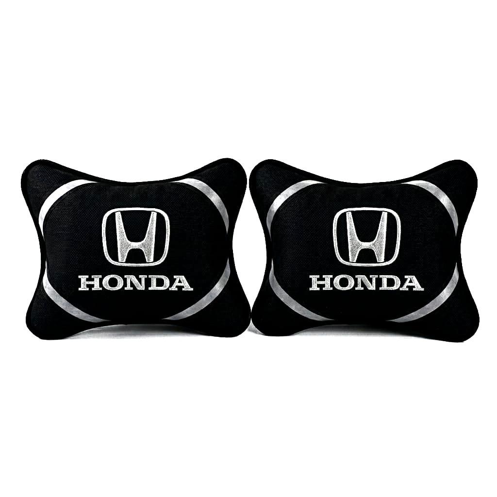 طقم وسائد رقبة للسيارة فاخر (2 قطعة) بتطريز شعار هوندا (Honda) - لون أسود