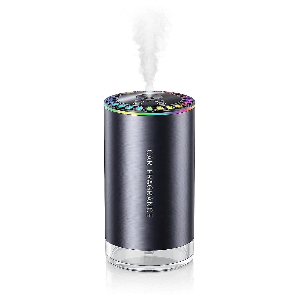 فواحة ومعطر سيارة ذكي بتصميم معدني أنيق وإضاءة LED محيطية مع بخاخ رذاذ ناعم