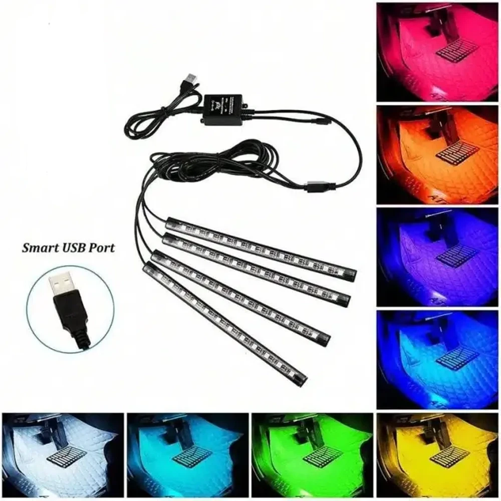 إضاءة LED داخلية ملونة للسيارة مع تحكم عبر ريموت - 4 لون