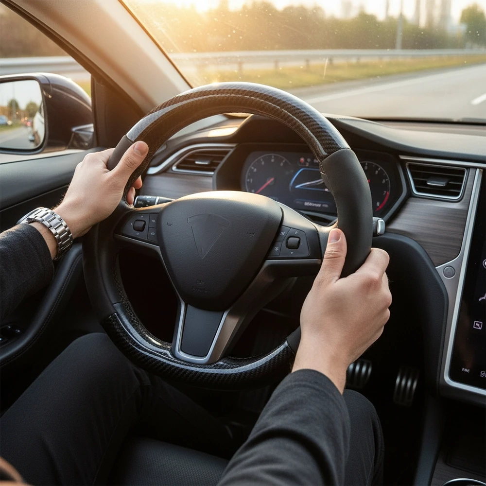 جراب طارة جلد * كربون دائرى - جراب دركسيون فخم بتصميم عصري وملمس مريح