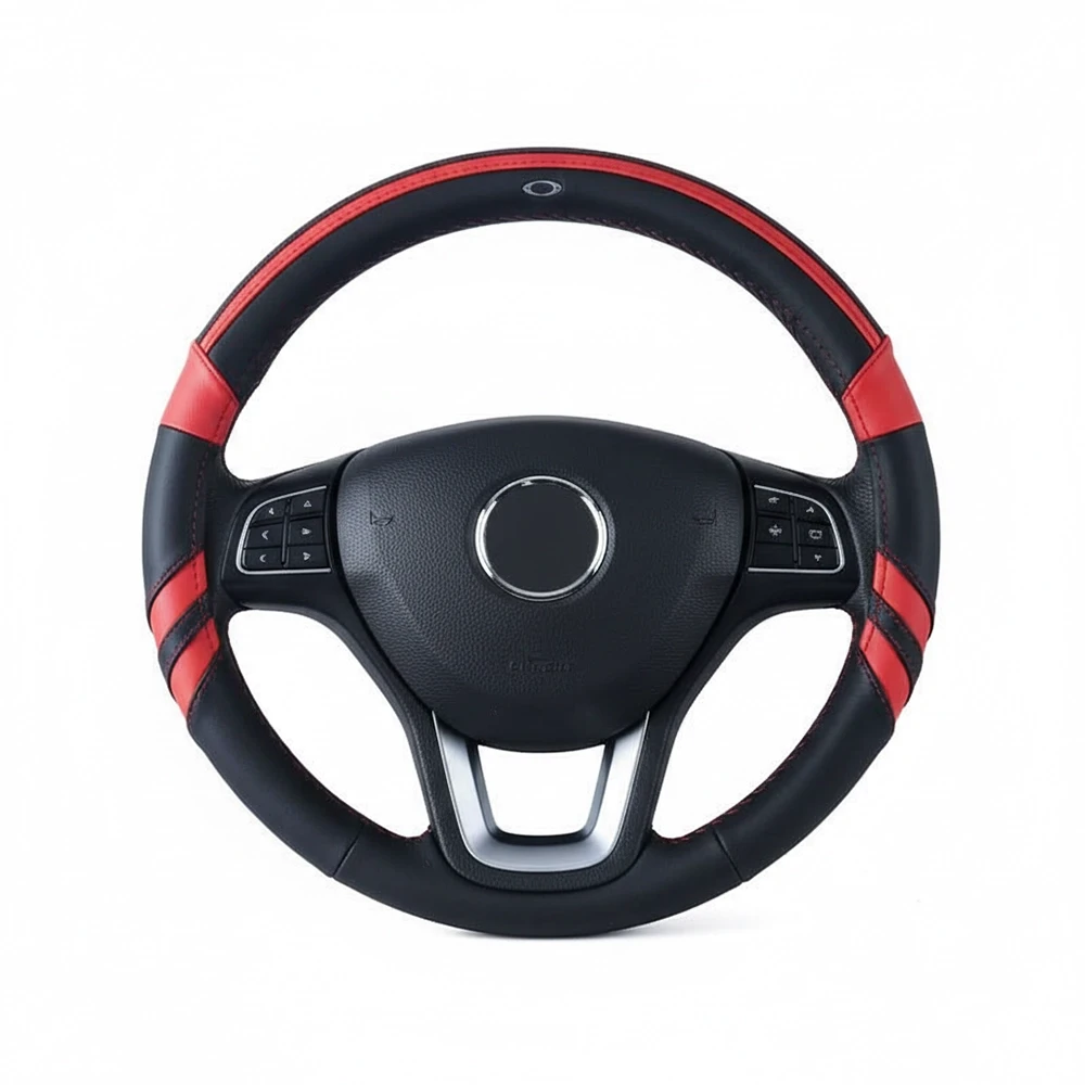 جراب طارة جلد كربون أسود * أحمر دائرى - كفر دركسيون فخم بتصميم عصري وملمس مريح