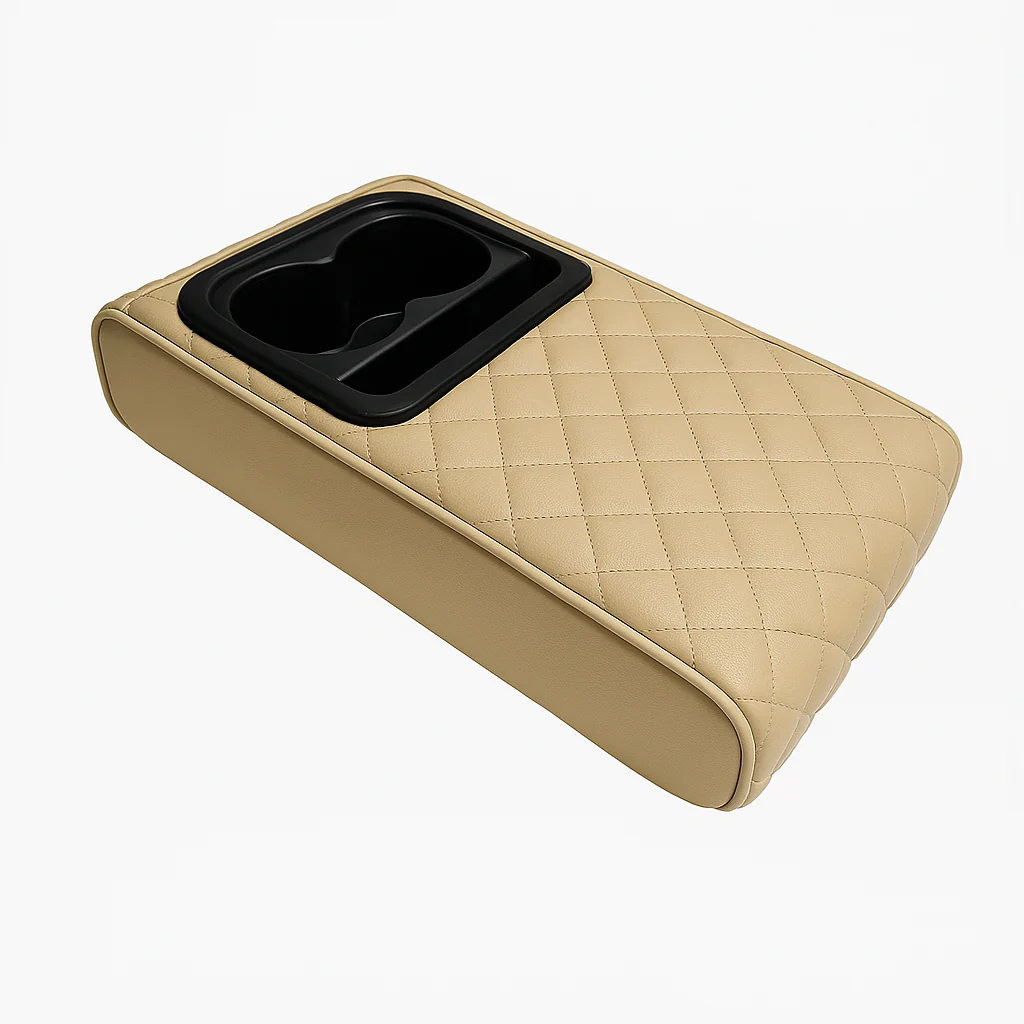 مسند يد السيارة الفاخر مع حامل أكواب - راحة قصوى وتصميم ملكي - لون بيج