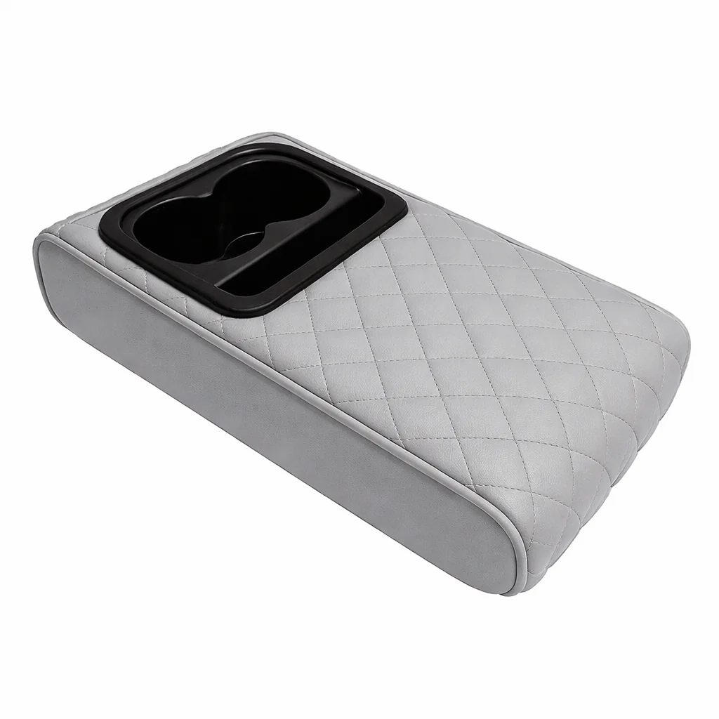 مسند يد السيارة الفاخر مع حامل أكواب - راحة قصوى وتصميم ملكي - لون رصاصى