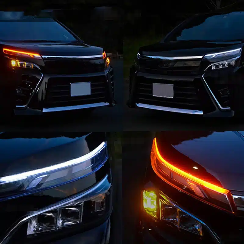 ⁦شريط اضاءة LED مرن للسيارة ، شريط اضاءة ثنائي اللون، 24 بوصة DRL LED مناسب للفوانيس الامامية، شريط انبوبي للاضاءة النهارية ومصباح تسلسلي متعرج لاشارة الانعطاف مقاوم للماء، قطعتين⁩ - الصورة ⁦4⁩