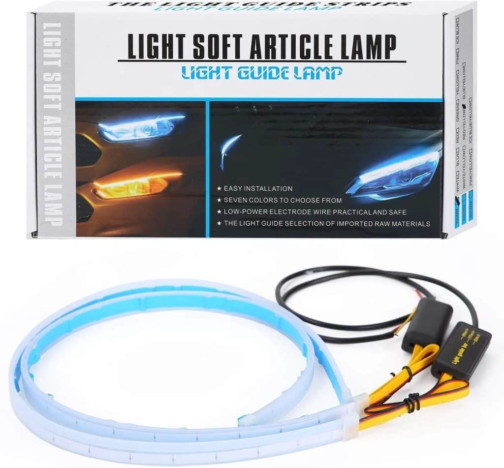 شريط اضاءة LED مرن للسيارة ، شريط اضاءة ثنائي اللون، 24 بوصة DRL LED مناسب للفوانيس الامامية، شريط انبوبي للاضاءة النهارية ومصباح تسلسلي متعرج لاشارة الانعطاف مقاوم للماء، قطعتين