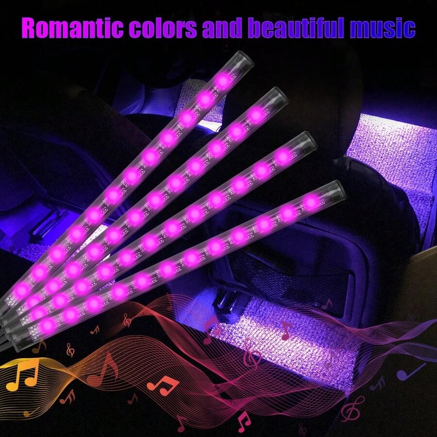 ⁦4 × شريط اضاءة LED RGB ، شريط اضاءة نيون اسود⁩ - الصورة ⁦3⁩